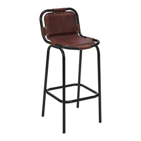 31 inch Bar Height Chair, Genuine Leather Upholstery, Metal Frame, Brown, Black B05691288