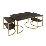38 inch Rectangle Metal Nesting Coffee Table - 3 pcs set, Dark Brown, Gold B05691311