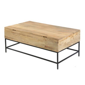 Audrey 45 inch Handcrafted Mango Wood Coffee Table, Lift Top, Grain Details, Natural Brown, Black B05691313