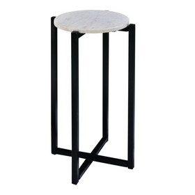 Ivy 24.5 inch Marble Top Accent Round Side Table with Metal Frame, White and Black B05691344