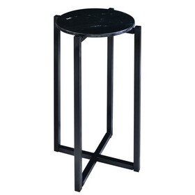 Ivy 24.5 inch Round Marble Top Accent Side Table with Metal Frame, Black B05691345