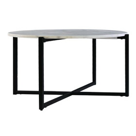 Ivy 30 inch Marble Top Round Coffee Table with Metal Frame, White and Black B05691347