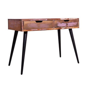 43 inch 2 Drawer Reclaimed Wood Console Table, Angled Legs, Multi Tone Pastel Accent, Brown, Black B05691352