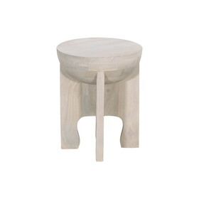Tomas 20 inch Side End Table, Mango Wood Drum Top, Classic Washed White B056P158005
