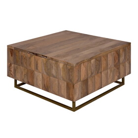 33 inch Lift Top Storage Trunk Coffee Table, Square, Mango Wood, Natural Brown B056P158006