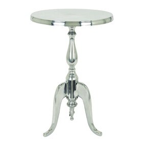 Traditional Style Aluminum Accent Table with Pedestal Base, Silver B056P158009