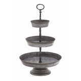 Galvanized 3 Tier Studded Tray in Metal, Silver B056P158010