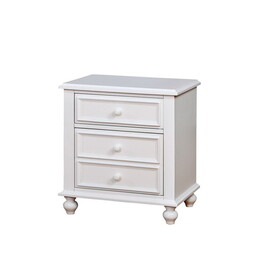 27 inch Bedside Nightstand, 2 Drawers with Classic Round Knobs, Handcrafted White Wood B056P158011