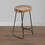 24 inch Handcrafted Backless Barstool, Natural Brown Mango Wood Thick Saddle Seat, Black Iron Base B056P158013
