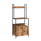 66 inch Industrial Style 3 Tier Kitchen Baker Rack with Storage Cabinet, Rustic Brown, Black Metal Frame B056P158023