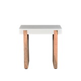Kerry 20 inch Rectangular End Side Table, Mango Wood, Sled Base, Glossy White, Natural Brown B056P158028