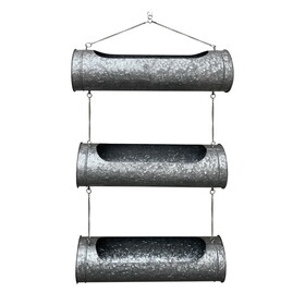 36 inch 3 Tier Hanging Planter, Galvanized Metal with Chrome Chain, Silver Finish B056P158037