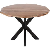 41 inch Handcrafted Live Edge Round Dining Table with a Natural Brown Acacia Wood Top and Black Iron Legs B056P158040
