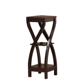 Square Top Wooden Plant Stand with Curved Legs and Shelves, Large, Dark Brown B056P158044