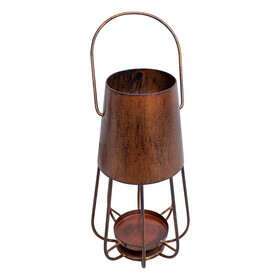 Ambient 12 inch Vintage Style Iron Candle Stand Lantern, Sleek Curved Handle, Rustic Bronze B056P158047