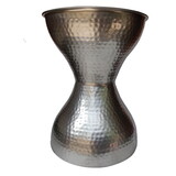 Industrial Style Hammered Texture Iron Stool with Hourglass Shaped Body, Silver B056P158049