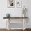 59 inch Artisan Sideboard Console Table with Geometric Interlocked Base, Distressed Matte Gray B056P158050