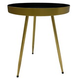 Enid 19 inch Side End Table, Iron Brass Plating, Black Matte Top, Modern Sleek Angled Legs B056P158051