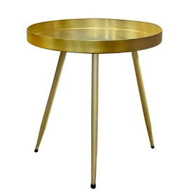 Enid 19 inch Side End Table, Iron Brass Plating, Tray Top, Modern Sleek Angled Legs B056P158052