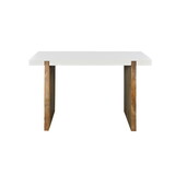 Kerry 48 inch Rectangular Mango Wood Console Table, Sled Base, Glossy White, Natural Brown B056P158054