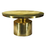 Zoe 30 inch Modern Classic Round Metal Coffee Table with Pedestal Base, Glossy Gold Brass B056P158056