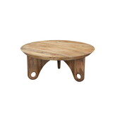 36 inch Round Coffee Table, Handcrafted Grooved Edge Top, Natural Brown Mango Wood B056P158059