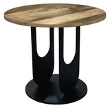 22 inch Side End Table, Round Natural Mango Wood Top, Black Iron U Shaped Legs B056P158062