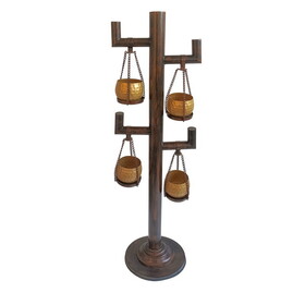 52 inch Tall Plant Stand with 4 Hanging Pots, Antique Bronze, Gold, Black B056P158065