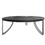 35 inch Round Coffee Table, Sandblasted Matte Black Mango Wood Top, Curved Aluminium Legs, Antique Silver B056P158074