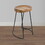 30 inch Handcrafted Backless Counter Height Barstool, Natural Brown Mango Wood Saddle Seat, Black Iron Base B056P158075