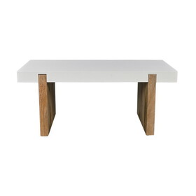 Kerry 38 inch Mango Wood Coffee Table, Rectangular, Sled Base, Glossy White, Natural Brown B056P158077