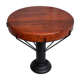 26 inch Handcrafted Round Side End Table, Thick Mango Wood Top, Black Iron Pedestal Base B056P158084