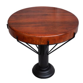 26 inch Handcrafted Round Side End Table, Thick Mango Wood Top, Black Iron Pedestal Base B056P158084