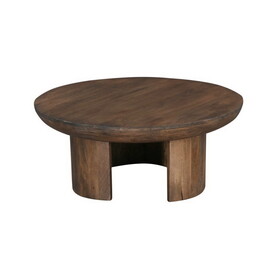 35 inch Coffee Table, Handcrafted Round Mango Wood Top, Modern Curved Tripod Legs, Walnut Brown B056P160032