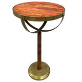 13 inch Drink End Table, Etched Design, Martini Glass Shape, Antique Brass and Brown B056P161660