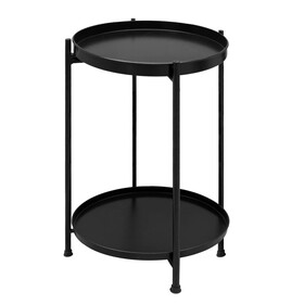 15 inch Modern Side End Table, Metal Round Tray Top, Foldable Legs, Black B056P161661