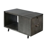30 inch Handcrafted Coffee Table with Hinged Lift Top Storage, Open Shelf, and Metal Legs, Charcoal Gray B056P161671