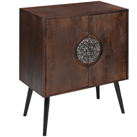 37 inch 2 Door Mango Wood Sideboard Cabinet, Terrazzo Stone, Sandblasted Red Oak Finish, Black Legs B056P161673