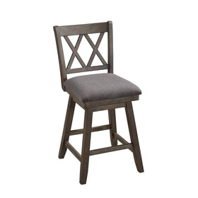 Jasmine 24" Handcrafted Rustic 360 Degree Swivel Counter Stool Chair, Distressed Walnut Brown, Gray Seat Cushion B056P161674