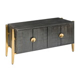 Tali 48 inch Accent Sideboard Buffet Cabinet, 2 Doors with Gold Round Handles, Saw Marked, Charcoal Gray Acacia Wood B056P161675