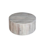 36 inch Coffee Table, Handcrafted Drum Shape, Sandblasted Washed White Mango Wood B056P161687