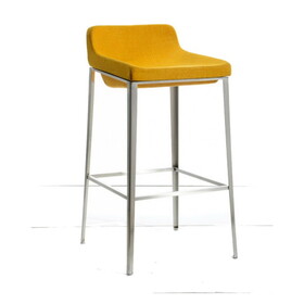 Fabric Upholstered Metal Bar Stool, Yellow and Silver B056P161688