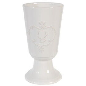 10 inch Stone Vase, Flared Pedestal Base, Glaze White B056P161689