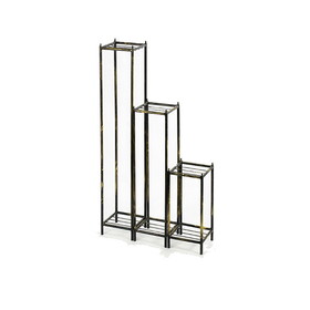 40, 29, 17 inch 2 Tier Square Metal Plant Stand, Slatted, Set of 3, Black, Gold B056P161690