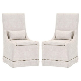 Dining Chair with Slip on Cover and Nailhead Trim, Set of 2, Cream B056P161694