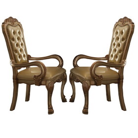 24 inch Wide Dining Chair, Vegan Faux Leather, Set of 2, Beige, Gold B056P161704
