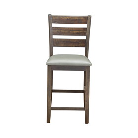 Wooden Pub Height Chairs with Slatted Back and Footrest, Set of Two, Brown and Gray B056P161706