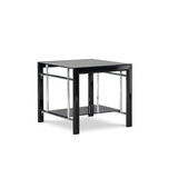 Glass Top Side Table with Foldable Side Frames, Black and Silver B056P161715