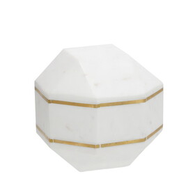 6 inches Marble Frame Octagonal Orb with Stable Base, White B056P161718