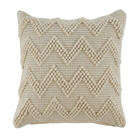 20 x 20 Cotton Accent Pillow with Chevron Beaded Details, Set of 4, Cream B056P161720